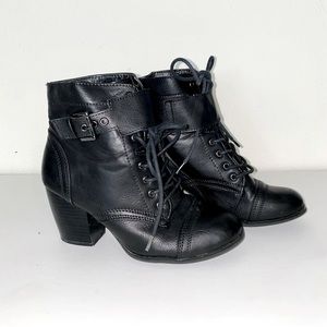 Black heeled combat booties leather boots size 6